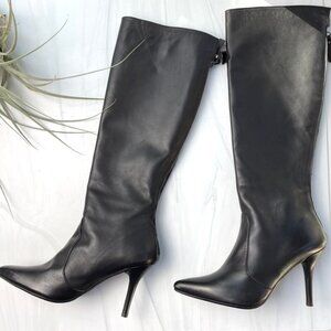 Stuart Weitzman Sohot Pointed Toe Tall Leather Boots Black Size 11.5
